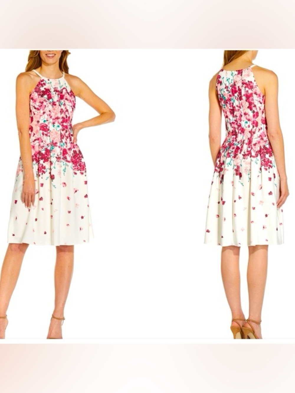 Adrianna Papell Garden Party White Floral Flared Midi Dress Size 4